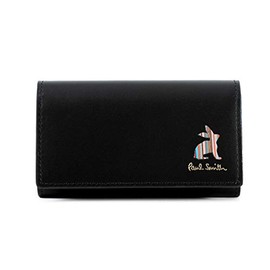 Paul Smith Genuine 5 Row Key Case Marketry Stripe Rabbit Cowhide Leather (No Name Engraving, Black), Black