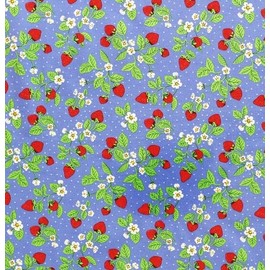 Fat Quarter - Strawberry Theme 18" inch x 21" inch - 100% Cotton Fabric ~ Strawberries of a Blue dot Background