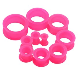 1 PAIR (2pcs) SILICONE EYELET TUNNELS Double Flare Gauges Thin Soft Flexible Flesh Plugs 1040 (0G (8MM), Pink)