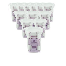 600 Cotton Cosmetic Pads, Square Shape, (12 x 50 Count), 100% Cotton Wool Pads - For Make up Nails Face Manicure