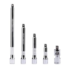 5 Pcs Extension Bar Set, 1/4" Socket Extension Set, Include 4 Pcs Extensions(2"/50mm, 3"/75mm, 4"/100mm, 6"/150mm) and 1 x 1/4 Inch Drive Universal Joint Socket, Chrome Vanadium Steel