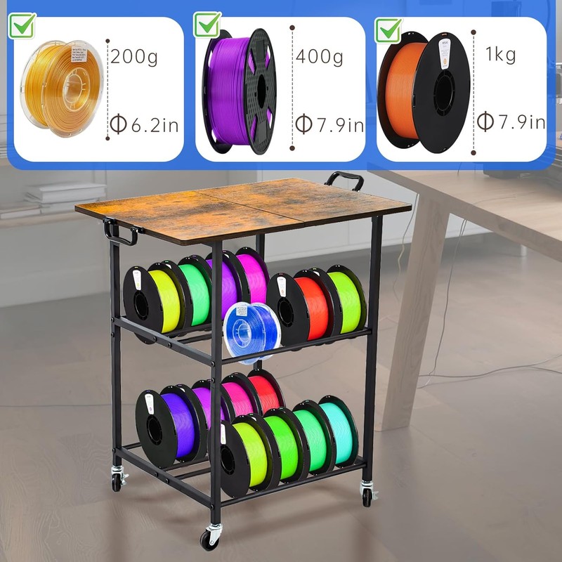 24"x16" Flexible Moved 3D Printer Stand with Filament Storage, 3D