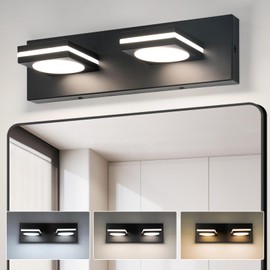 OKELI 2-Light LED Bathroom Vanity Light Fixtures, Matte Black Modern Bathroom Wall Lighting Fixtures Over Mirror (3CCT, 3000K-6000K)