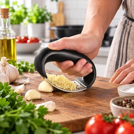 Stainless Steel Garlic Press Rocker – Manual Garlic & Ginger Crusher, Ergonomic Handheld Mincer, Easy-Clean Kitchen Tool