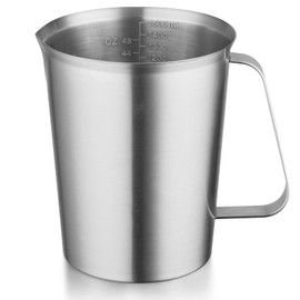 CURTA 18/8 Stainless Steel Measuring Cup with Handle and Pour Lip, Metal Pitcher with Oz and ML marking, 48OZ/1500 ML- 6 Cup), Heavy-Duty Pitcher