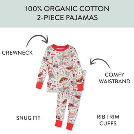 HonestBaby Celebration 2-Piece Pajamas Sleepwear PJs 100% Organic Cotton for Baby, Toddler, Kids, Pug Love, 2T