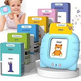 Juguetes de Aprendizaje con Tarjetas Flash Parlantes, Lectura Bilingüe en Español e Inglés, Máquina de Lectura de Juguetes Educativos con 224 Palabras, Juguetes Regalo de Cumpleaños para niños (255 Tarjetas, 510 Palabras【Azul】)
