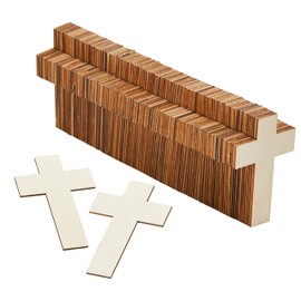 Unfinished Wood Cutout - 100-Pack Classic Cross Shaped Wood Pieces for Wooden Craft DIY Projects, Sunday School, Church, Home Decoration, 4.1 x 2.6 x 0.1 Inches
