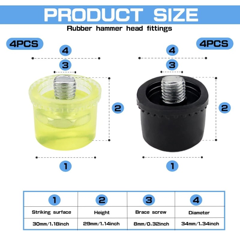 Zjivqo 8 Pcs Rubber Hammer Replacement Rubber Striking Head Mallet