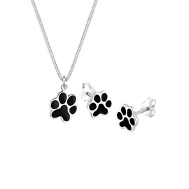 Elli Women's Black Paw Jewellery Set in 925 Sterling Silver, Sterling Silver, Created Sapphire