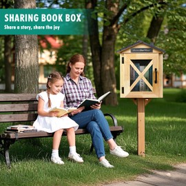 Outdoor Book Sharing Box, Waterproof Tin Roof Wooden Book Exchange Cabinet for Communities, Neighborhoods, and Schools, DIY Literature Storage for Books, Magazines, and Art (Wood)