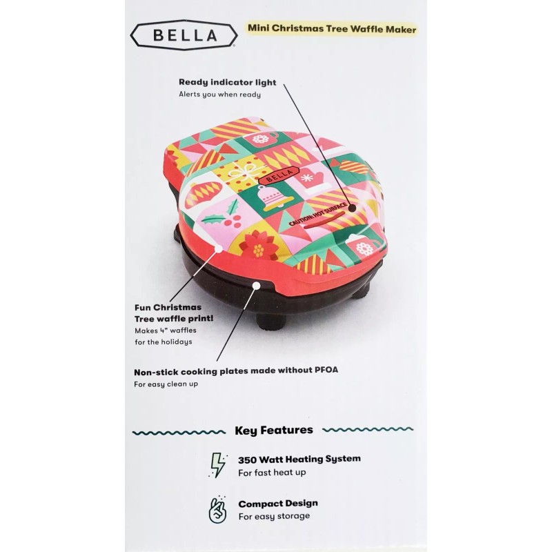 Bella New! Bella Mini Christmas Tree Multicolor Fun Waffle Maker