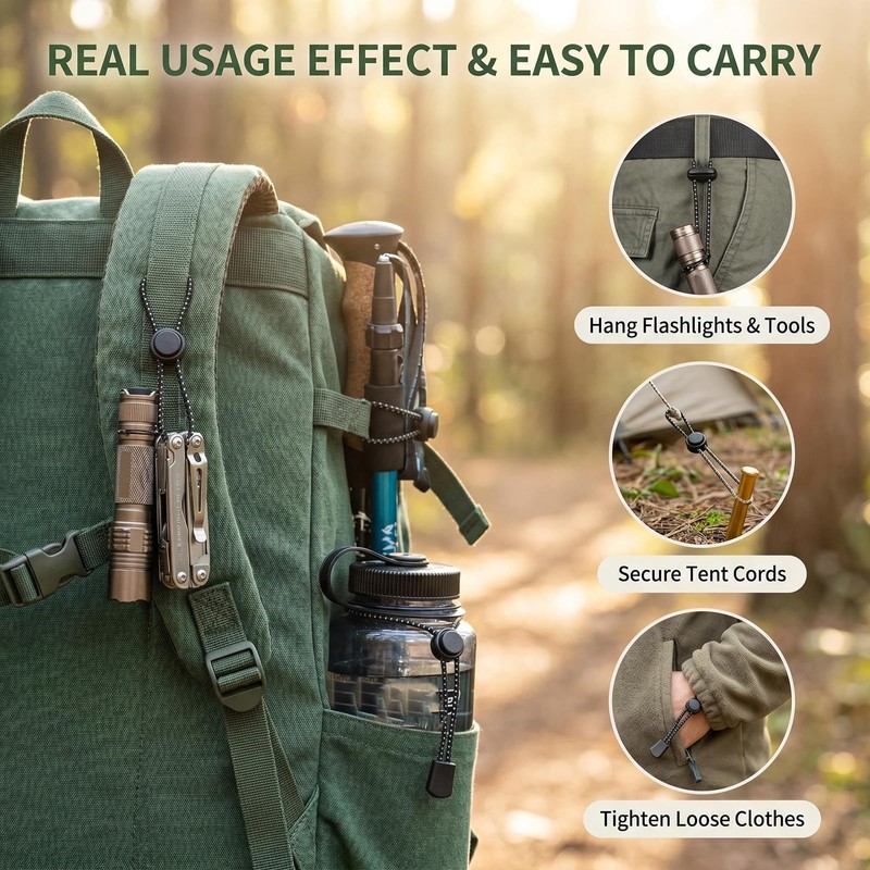 4 Pack Black Backpack Hiking Pole Holder Straps, Adjustable Elastic