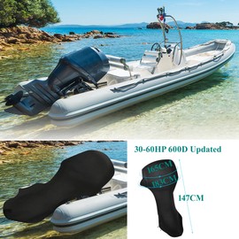 Boat Full Outboard Motor Cover,for 30-60 HP,600D Heavy Duty Fabric, Waterproof, Black Outboard Boat Engine Cover Fit Yamaha;Fit Honda;Fit Suzuki;Fit Mercury;Fit Evinrude Yacht Speedboat