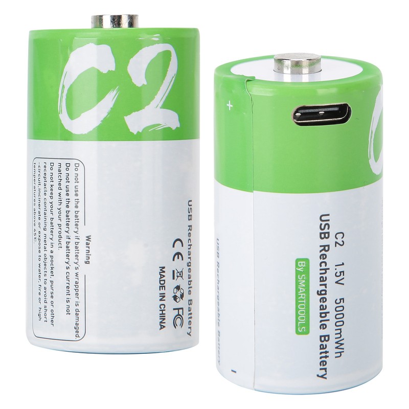 2Pcs C Rechargeable Batteries USB Port 5000wmh 1.5V High Capacity