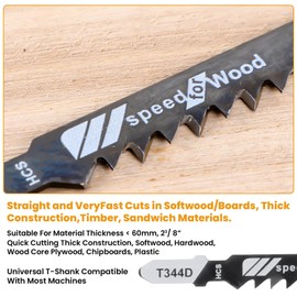 Yuanchu T344D T-Shank Jigsaw Blades, 5 Pcs 6 Inch Long Jig Saw Blades Carbon Steel Jigsaw Tool Accessory for Quick Cutting Thick Construction Softwood Hardwood Wood Core Plywood Chipboards Plastic