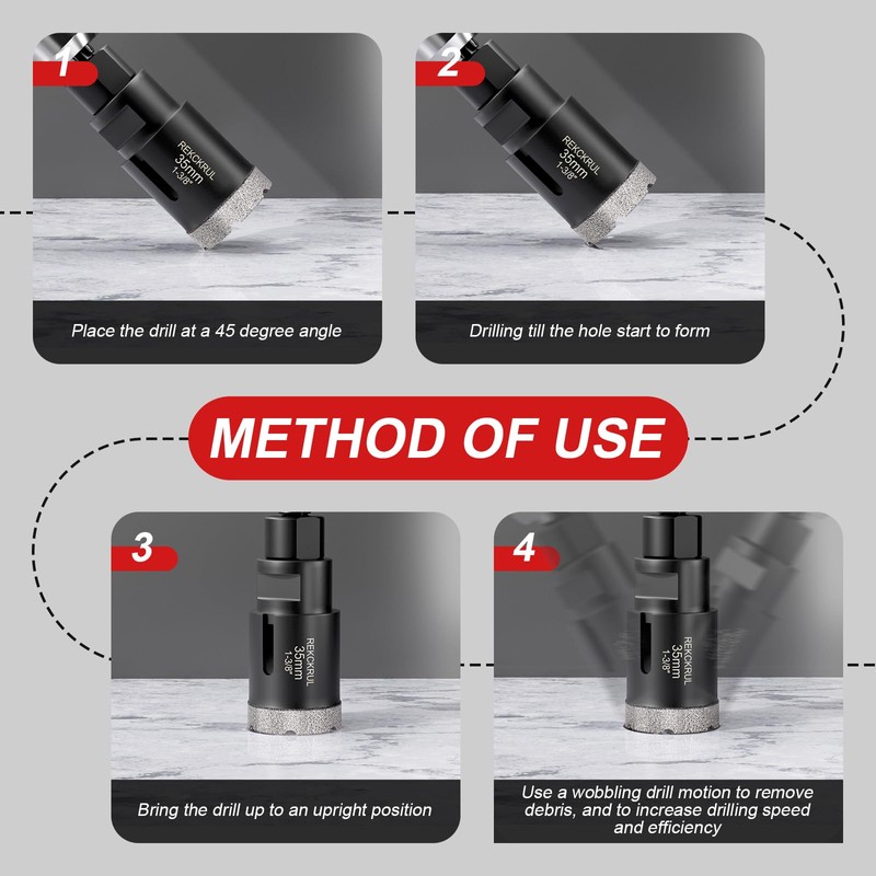 REKCKRUL 3/4 Inch Dry Diamond Core Drill Bits, 20mm Vacuum