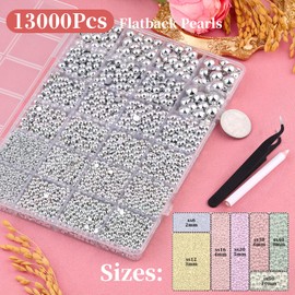 TINKRSTUFF 13000Pcs Flatback Pearls for Crafting (Silver), Assorted Size 2/3/4/5/6/8/10mm Half Pearl with 3Pcs 10ml B7000 Jewelry Glue, Bedazzling Bead for Crafts Clothing Tumblers Shoes Nail Art