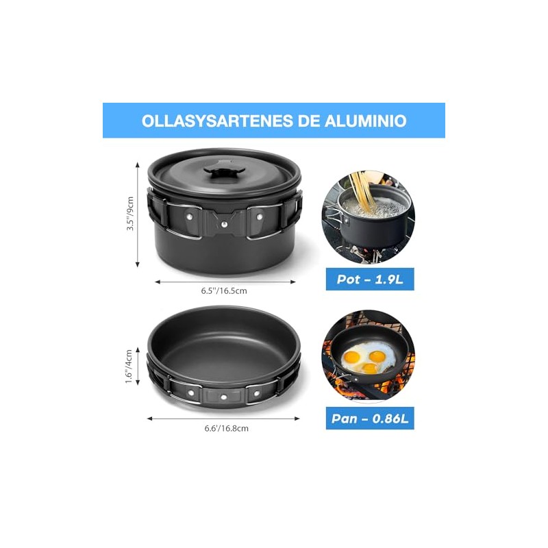 BYCRAY - Kit de Cocina Camping Portatil,16Pcs Utensilios de Cocina