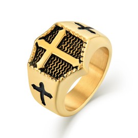 Raymard Men's Christian Cross Rings,Stainless Steel Crucifix Religious Rings for Men, Size 7-12, Stainless Steel, No Gemstone