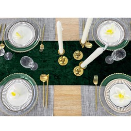 Elegant Event Essentials - Crushed Velvet Party Long Table Runner - For Spring Party, Wedding, Reception, Banquet, Home Dining Space Christmas Decoration (12” x 108”/30.48 x 274.32cm) - Bottle Green