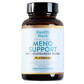 Health Hack Meno Support Platinum | Suplemento Contra Síntomas de Menopausia | Incluye DIM, Black Cohosh, Calcio, Hierro Vitaminas D3/B12 | Equilibrio Hormonal | Fórmula premium con CoQ10 | Natural