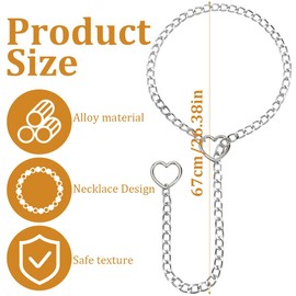 Link Chains Necklace for Men Women, 1 Piece Clavicle Choker with Heart Pendant Charms, Gothic Punk Jewelry, Cricle Chain Choker Necklace for Women Men, Adjustable, Silver