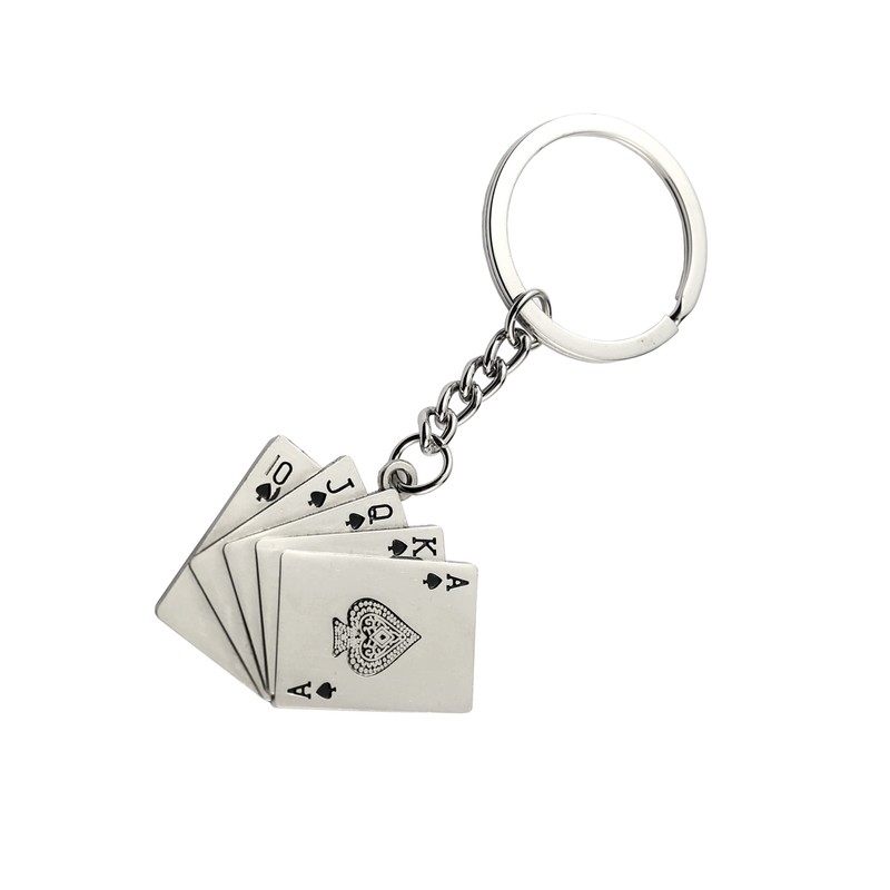 Komonee Poker Hand Metal Key Chain Texas Holdem Royal Flush