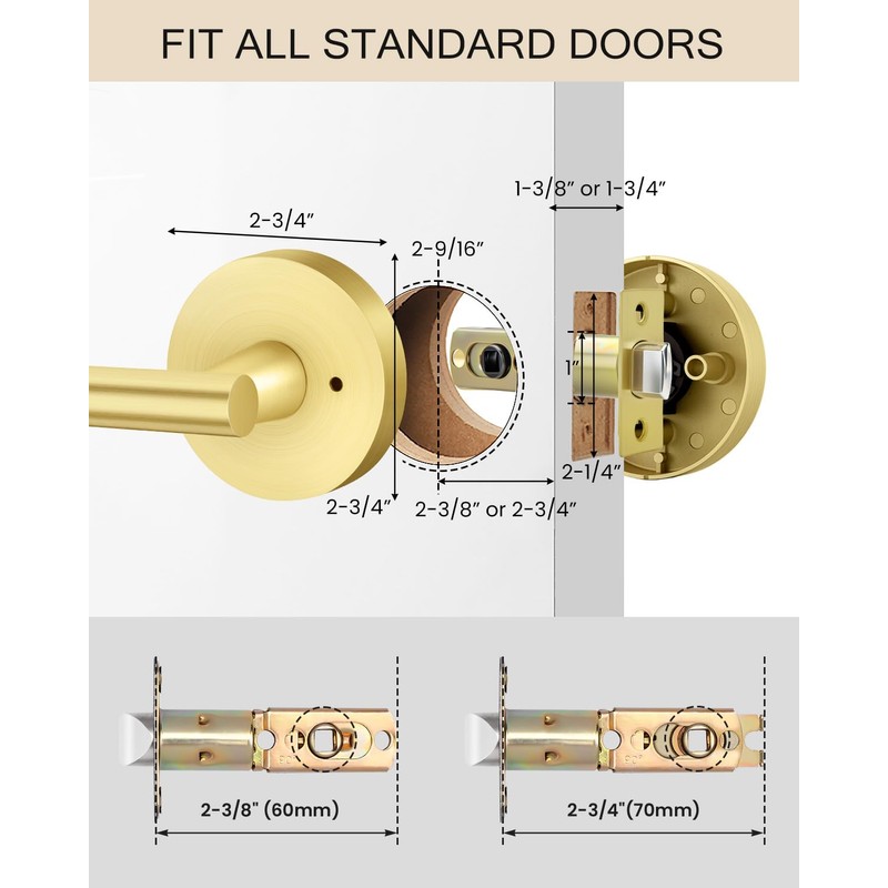 Haidms 2 Pack Gold Door Handles - Brushed Gold Interior