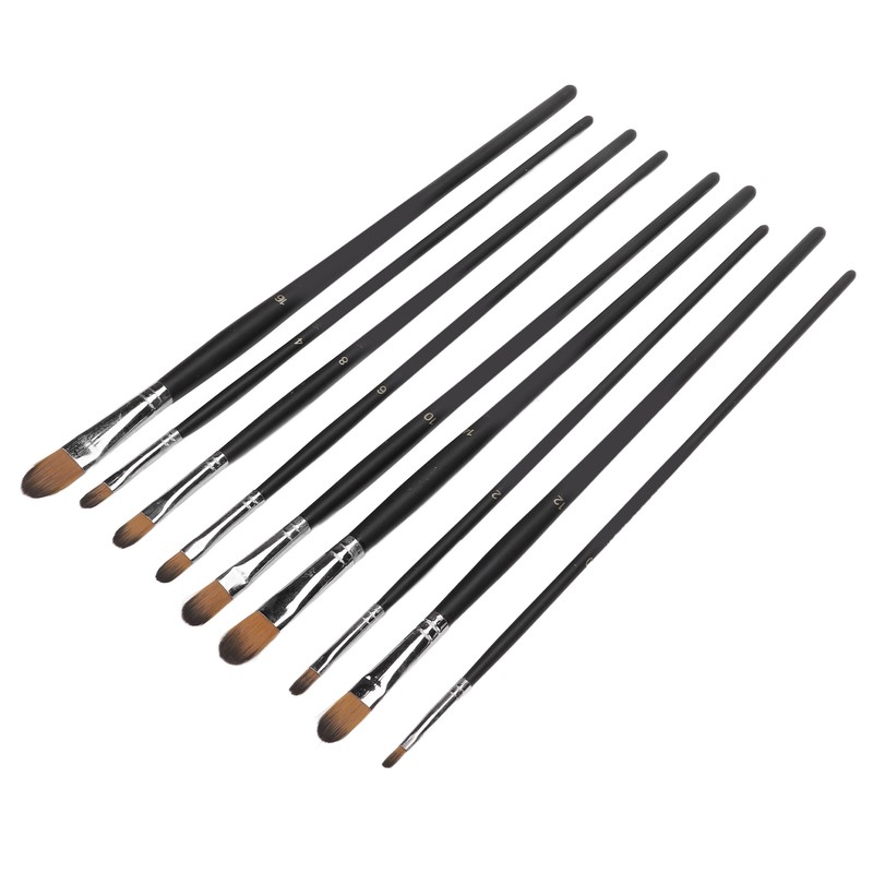 9Pcs Painting Brush Good Pigment Adsorption Round Flat Head Art