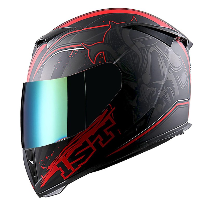 1STorm Motorcycle Full Face Helmet Skull King Matt Red+ One