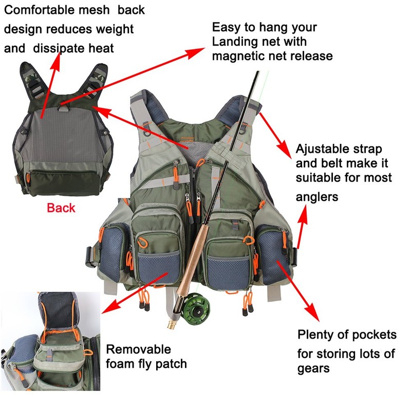 Kylebooker Fly Fishing Vest Pack Adjustable Size for Men and