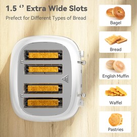 Toaster 4 Slice, Retro Stainless with 6 Bread Shade Settings,1.5''Wide Slots Toaster with Cancel/Defrost/Reheat Functions,Dual Independent Control Panel, Removal Crumb Tray (White)