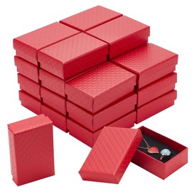 BENECREAT 24 Pack Jewelry Gifts Boxes 8.4x5.35cm Rectangle Cardboard Earring Necklace Storage Boxes with Velvet Sponge for Ring, Weddings, Birthdays (Red)