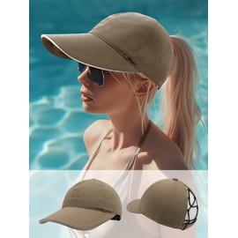Enwokran Women's Ponytail Hat, Crossed Baseball Cap, High Messy Bun Pony Cap, Quick Drying Hat with Ponytail Hole, UV Protection, Summer Sun Hat, Outdoor Sports Cap, Dark khaki