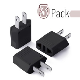 Bates- Europe to US Plug Adapter, 3 Pack, Black, European to US Plug Adapter, EU to US Plug Adapter, Adapter Europe to USA, UK to us Plug Adapter, European to American Plug Adapter