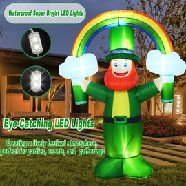 SRKLH 6 FT St. Patrick's Day Inflatable Leprechaun, Blow up Leprechaun with Rainbow Outdoor Decoration with LED Lights, Perfect for Yard Garden Lawn Front Door Holiday Decor