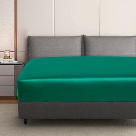 Luowei Fitted Sheet 90 x 200 cm Dark Green Satin Silk Shiny Bed Sheet Comfortable Luxurious Plain Fitted Sheet for High Mattress up to 25-30 cm