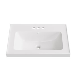 JPND 24 x 18 Inch Vanity Top Bathroom Sink, 3 Holes Compact Ceramic Vessel Sink, Ideal for Small Spaces, Convenient for Storing Personal Items and Easy to Clean, White