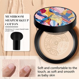 2024 New Air Cushion CC Cream, Advanced Air Cushion CC Cream, Mushroom Head Air Cushion CC Cream, Long-Lasting Waterproof Oil Control Moisturizing Concealer Foundation Face Make Up (Natural Color)