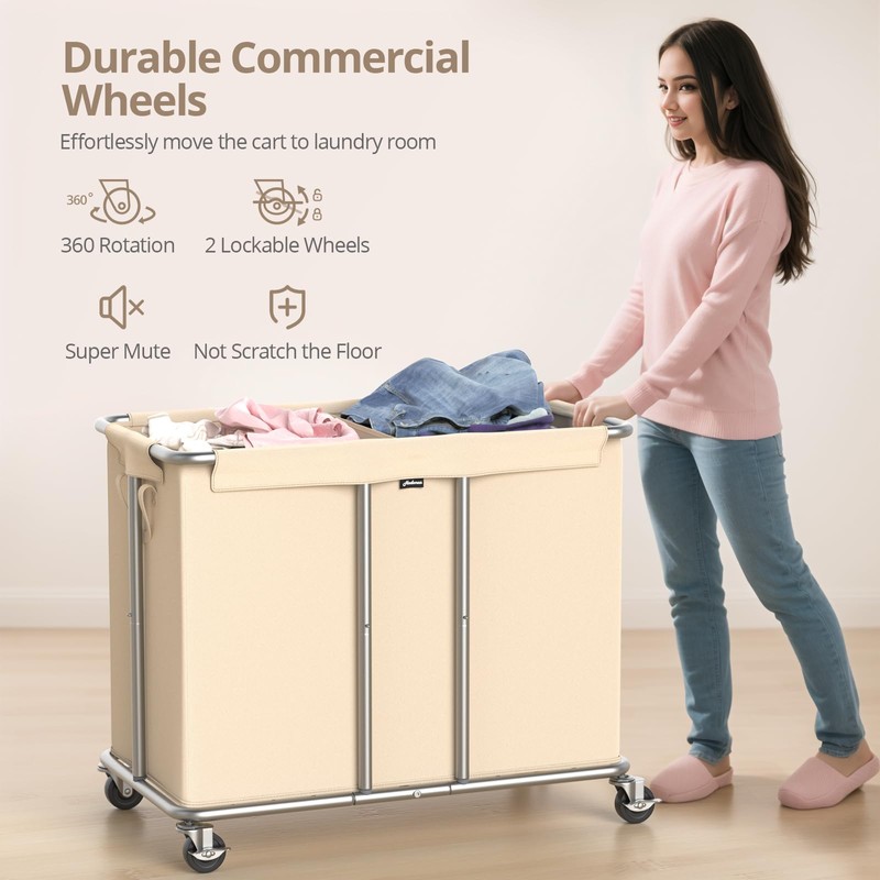 Hodonas 230L Rolling Laundry Hamper, 2-Section Laundry Basket with Wheels,