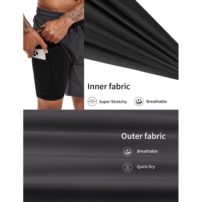 Atforna Men's Long 2-in-1 Swimming Shorts with Compression Quick-Drying Breathable