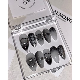 [Hiphan Nail Premium Emboss] Radish Heart Line Nail Tip – Round Square / [힙한네일프리미엄 엠보] 무채 하트라인 네일팁 - 라운드스퀘어