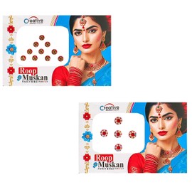 Beautiful Red Velvet Dots Bindi with Stone Border Bindi Stickers Indian Bindi for Women Face Jewels Pack of 2