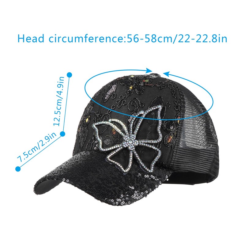 Meliyya Mesh Baseball Cap Rhinestone Butterfly Baseball Cap Summer Sequins