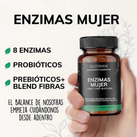 Enzimas Digestivas y Probióticos Quotidien con Prebióticos y Fibra para Mujer Veganas, 60 Cápsulas Sin Sabor