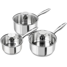 MICHELANGELO Stainless Steel Saucepan Set with Lids 1QT & 2QT & 3QT, Stainless Steel Sauce Pot Set 6pcs, Induction Saucepans, Nonstick Sauce Pan Set, Dishwasher Safe