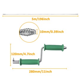 Asaiy Drain Unblocker Tool with Handle, Flexible Plumbing Snake, Professional Kitchen Sink Unblocker Tool for Sewer, Bathroom Drainage,Toilet（5m * 10mm）