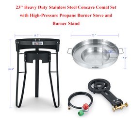 COOKAMP 23" Heavy Duty Stainless Steel Concave Comal Set with High-Pressure Propane Burner Stove and Burner Stand, Discada Disc Cooker, Great for Backyard and Outdoor Cooking -SA1800