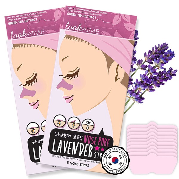 Look At Me Nose Pore Strips (2-Pack, 10 Nose Strips). Korean Skin Care Blackhead Remover with Lavender. K Beauty Pore Cleaner and Pore Extractor. Acne Mask for Blackhead Removal. Adhesive Pore Mask.